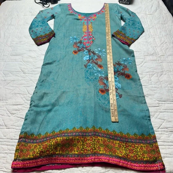 Embroidered Floral Kurta Dress | Boho Festival Tunic · Artisan Teal - Picture 9 of 13